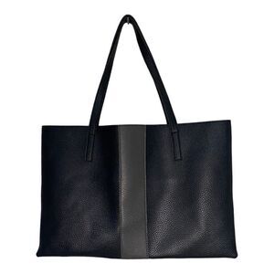Vince Camuto Faux Leather Pebbled Black Tote with Gray Stripe